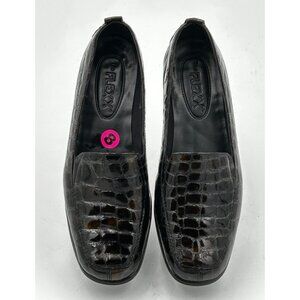 The FLEXX Shoes Loafers Womens Sz 8 Blk/Brwn Croc Embossed Leather Comfort Shoes